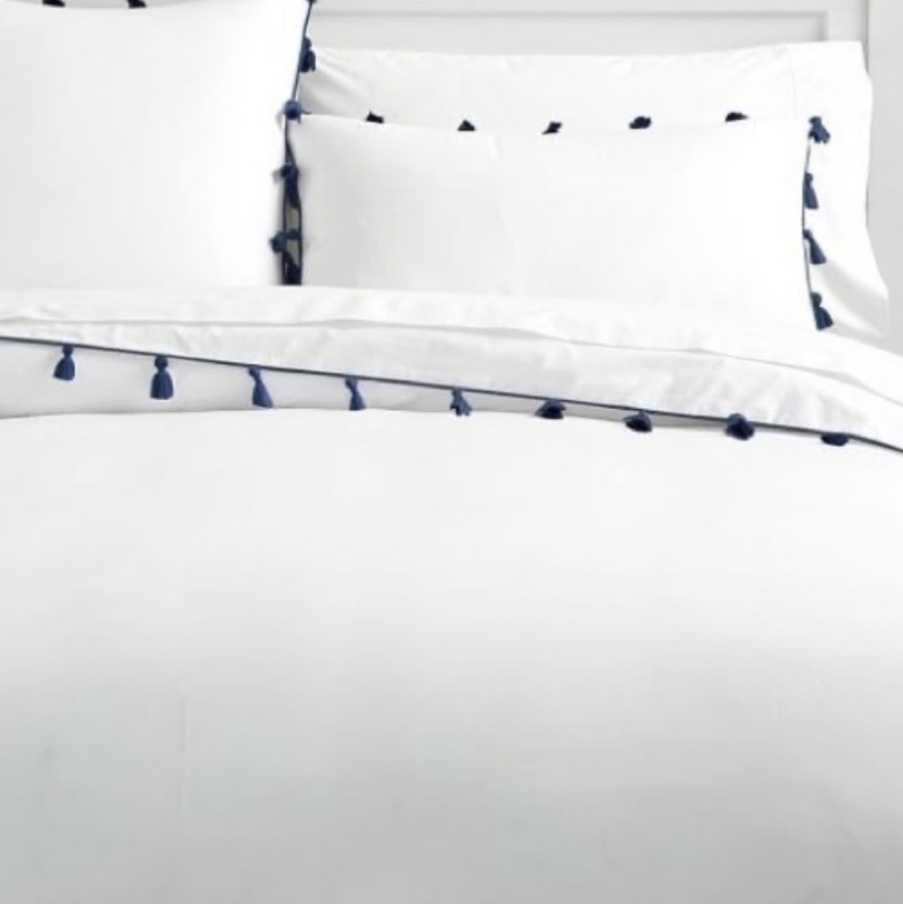 Ballard Designs White Duvet With Tassles & Euro Sham Set- Price/ Each Set
